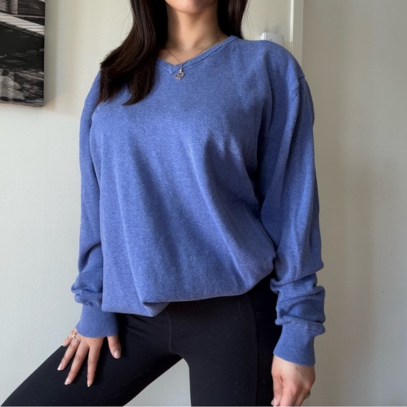 Vintage Oversized V-Neck Sweater Casual Preppy Knit - Picture 2 of 5